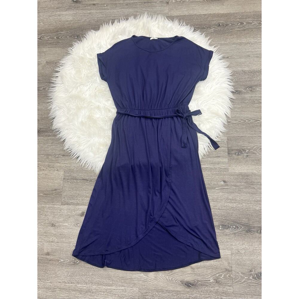 Egs Brand Women's Navy Blue Maxi Dress Size‎ Xlarge Front Slit Tie Around Dress